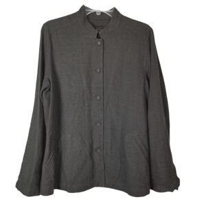 Eileen Fisher Linen Wool Blend Button Jacket Mandarin Collar Size Medium Brown
